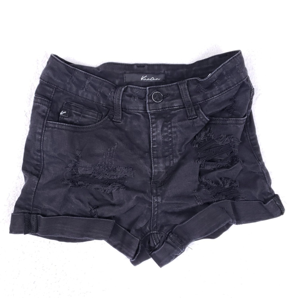 Kancan Distressed Denim Shorts Womens 25 Black Cutoff Heavy Shredded Festival